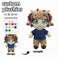Peluche personnalisée OEM/ODM, mignonne, avec gilet en jean, loup, chat, décoration de café, concevez votre propre peluche, jouets en peluche Eevee personnalisés, faible MOQ