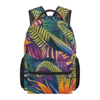 Sac à dos personnalisé avec imprimé feuilles hawaïennes, sac à dos en polyester entièrement imprimé avec bretelles réglables pour les voyages et l'école
