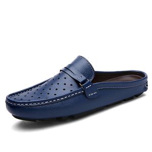 Mocasines de Cuero Vacuno Crudo para Hombre, Zapatillas de Cuero Genuino, Sandalias Casuales sin Talón con Punta Cubierta - Product Image 4