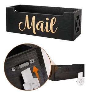 Caja organizadora de escritorio de madera negra, caja decorativa para correo y sobres, caja de madera para almacenamiento de documentos y papeles, montable en la pared. - Product Image 5
