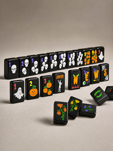 Ensemble de Mahjong de Luxe <span class=keywords><strong>Noir</strong></span> Mat Halloween 166 Tuiles avec Motifs Araignée <span class=keywords><strong>Orange</strong></span>, Crâne, Crak, Fantôme, Bam, Sac en Velours, Cadeau - Product Image 3