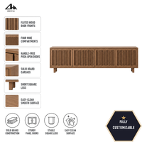 Meuble TV en bois cannelé avec 4 portes, portes à ouverture par pression, 180 cm, console multimédia pour salon