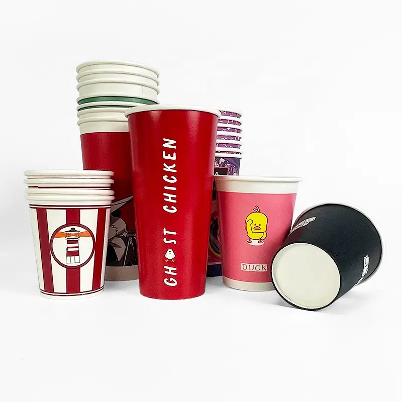 पोर्टेबल 300ml 12 oz गर्म पेय प्यारा biodegradable डिस्पोजेबल सफेद, पीले और नीले कैफे की एस्प्रेसो कॉफी पेपर कप कॉफी