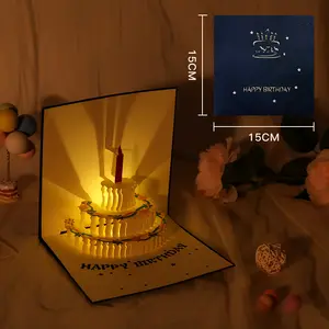 3D Pop Up thiệp chúc mừng sinh nhật, tự động chơi âm nhạc ấm dẫn ánh sáng bánh sinh nhật thẻ, quà tặng cho mẹ vợ chị gái cậu bé bạn bè