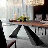 Table à manger rectangulaire en bois massif design contemporain, pieds en métal, durable et imperméable pour restaurant et usage de loisirs