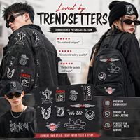 Patchs brodés thermocollants ou à coudre, motifs Punk Ska Rock, Crâne, Aile, Couronne, Damier, Racing, Rudie