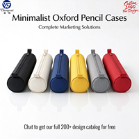 Kotak Pensil Bulat Biru Lucu Bahan Oxford Custom Print Tahan Lama Silinder Sederhana untuk Hadiah Hari Anak