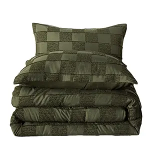 American style simple tufted plaid quilt cover pillowcase three-piece bedding set