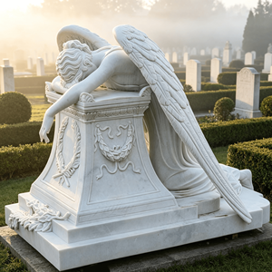 Monumento Funerario Moderno Tallado a Mano en Piedra Natural, Diseños <span class=keywords><strong>de</strong></span> Lápidas, Lápida Europea <span class=keywords><strong>de</strong></span> Mármol Blanco con Cabeza <span class=keywords><strong>de</strong></span> Ángel - Product Image 3