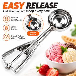 Juego de cucharas de acero inoxidable para helado con gatillo de liberación, cuchara metálica para galletas y bola de melón para repostería y postres - Product Image 5