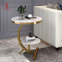 Table d'appoint de salon en fer forgé et marbre, style nordique, table basse d'angle à double niveau détachable pour chambre à coucher