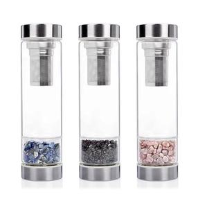 Bouteille d'eau en verre cristallin personnalisable de 500 ml (17 oz) pour thé en vrac infusé avec l'<span class=keywords><strong>elixir</strong></span> Gem, prête à boire, pour les praticiens d'hydrothérapie - Product Image 1