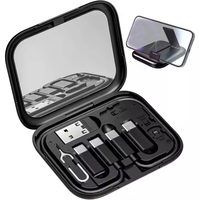 Juego de Cables de Datos para Viaje Todo en Uno de Alta Calidad con Estuche de Almacenamiento, Espejo de Maquillaje y Soporte para Teléfono