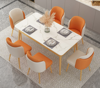 Ensemble de table et de chaises de salle à manger en marbre de luxe léger, rectangulaire, pour petit appartement