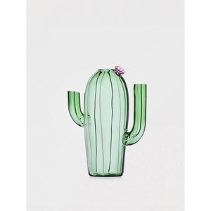 Carafe en verre borosilicate verte avec décor floral rose, vaisselle décorative - Product Image 1