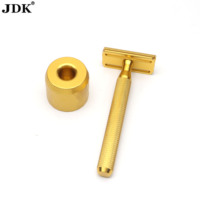 Ensemble de rasoirs de sécurité à double tranchant en alliage d'aluminium usiné CNC avec support à motif diamant, kit de rasage humide pour hommes en 4 couleurs
