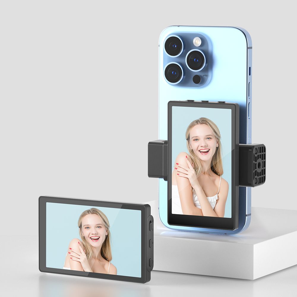 Connessione Wireless Kingma in tempo reale Mirroring schermo Vlog Selfie Monitor del telefono e Kit di montaggio a morsetto per Smartphone