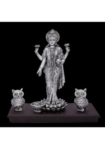 Silver Plated Goddess Lakshmi Idol with Owl Hindu Religious Statue for Diwali Puja Home Temple Decor Gifting Festival Item - Product Image 4