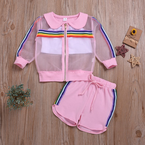 Ensemble trois pièces été pour fille : débardeur anti-moustiques à maille latérale arc-en-ciel et short - Product Image 3