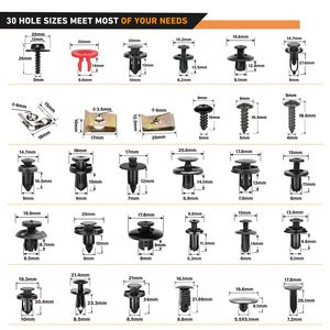 941-teiliges Sortiment an Auto-Befestigungsclips und Karosserie-Befestigungselementen, 30 gängigste Größen, Nylon-Stoßstangen- und Kotflügelnieten mit 10 Kabelbindern - Product Image 2