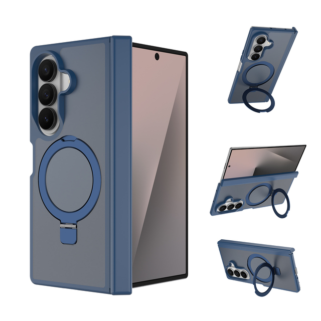 Hidden Ring Stand Magnetic Mobile Phone Case for Samsung Galaxy Z Fold 8 Ultra Coverage Shockproof Bumper Matte Armor Case