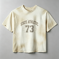 T-shirt sportif vintage délavé effet soleil pour homme, en coton épais et vieilli, coupe oversize, avec motif graphique, vente en gros