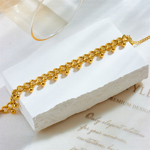 BS4062 Chic Dainty Plaqué Or En Acier Inoxydable <span class=keywords><strong>Gourmette</strong></span> Lien Clouté Pointillé Chaîne Boule Charmes Lever Du Soleil Bracelets - Product Image 4
