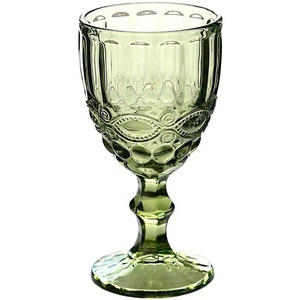 Set di <span class=keywords><strong>Calici</strong></span> da Vino <span class=keywords><strong>e</strong></span> Flûte in Vetro Spesso Goffrato Vintage di Kaly, Blu Verde Rosa, Capacità 240/300ml - Product Image 5