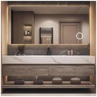 Meuble-lavabo mural moderne CBMmart à double vasque avec robinet miroir intelligent et éclairage LED pour appartement