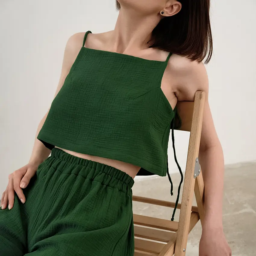 Cotton Halter Top Green Thin Loose Comfortable Nightgown Women's Sleeping Pajamas