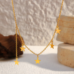 Collier en acier inoxydable avec anneau rond, pendentif en forme de cœur, étoile de <span class=keywords><strong>mer</strong></span>, embellissements <span class=keywords><strong>lune</strong></span> et étoile, collier pendentif pour femme - Product Image 5