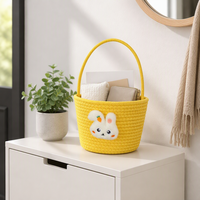 Sac de rangement personnalisable en coton écologique avec poignée, motif lapin de dessin animé mignon, pour couches, œufs, bonbons et jouets, avec grand bol carré en peluche