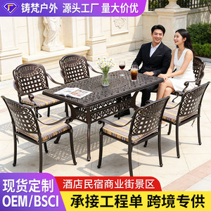 Cast <b>Aluminum</b> Garden Set 6 Seater Outdoor Furniture Traditional Style Weather Resistant Villa Patio <b>Table</b> Chairs - Product Image 5