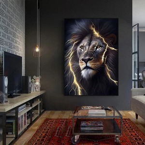 Grande toile murale moderne, affiches de lion noir et or, impression sur toile d'animaux, <span class=keywords><strong>peinture</strong></span> à l'huile pour la décoration du salon et de la maison - Product Image 1