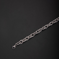 Bracelet en acier inoxydable plaqué argent pour homme, style vintage, avec double fermoir torsadé et motif semi-cercle en relief, vente en gros