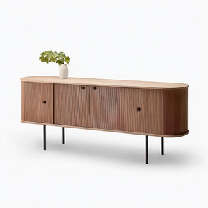 Soporte de consola de TV de madera minimalista y de lujo moderno Panel de MDF con casilleros eléctricos para sala de estar, apartamento o granja - Product Image 5