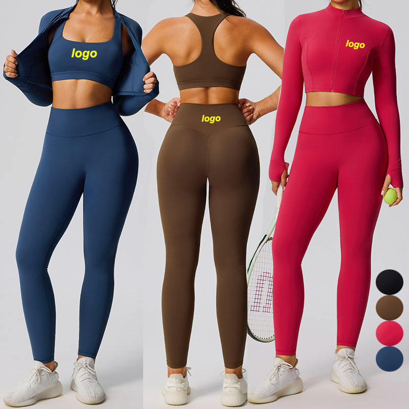 Custom Fashion Quick Dry Active Wear Fitness Skinny 3 Pieces Set Gym Sports Yoga Set for Women