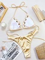 Xuanlang Venta al por mayor Satén Ropa de playa Sexy Girls Micro Bikini Hot Bikini Chica joven Nadar 2 piezas Patchwork Traje de baño