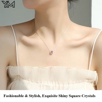 Collier pendentif carré en cristal YM Rainbow, collier en cristal Aurora Sugar Cube avec chaîne en argent plaqué