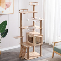 Arbre à chat moderne en carton, multi-niveaux, avec capsule spatiale, lit transparent, condo, griffoir, balles suspendues, grande villa