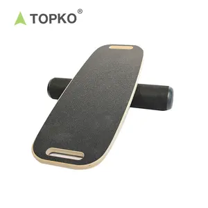 TOPKO new design fitness yoga kids custom printing logo wooden wobble roller balance board trainer