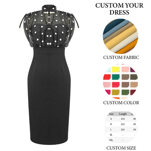 ZYHT 50990 재고 2024 여성 슬림핏 민소매 대비 스탠드 칼라 물방울 무늬 섹시 블랙 정장 Bodycon 원피스 - Product Image 6