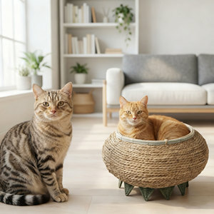 Cama para Mascotas de Paja Tejida Ecológica Hecha a Mano, Cesta Elevada en Forma de OVNI con Patas con Púas en la Parte Inferior, Material Natural Transpirable - Product Image 6