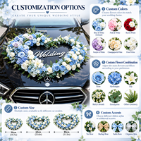 Couronne de roses artificielles bleues et blanches en forme de cœur personnalisée pour la décoration de la voiture de mariage
