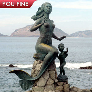 カスタマイズされた屋外等身大銅製彫刻ブロンズ人魚イルカ像 - Product Image 5