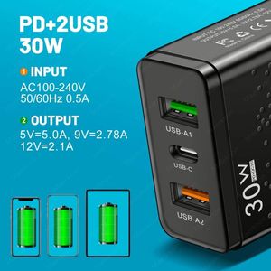 3 Usb Port Wall Charger <b>Adapter</b> 30W USB Type C Fast Charging EU US <b>Plug</b> - Product Image 5