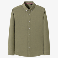 Kemeja Oxford Pria Logo Kustom Warna Solid Lengan Panjang Kancing Depan Kasual Bisnis Kantor Kerja