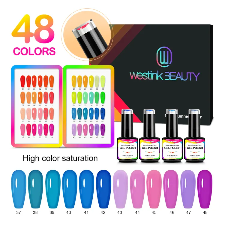 Wholesale Soak Off UV Neon Gel Polish Set 48 Colors Vegan Gel Nail Polish Uv Led 15Ml Long Lasting Gel Polish Kits For you