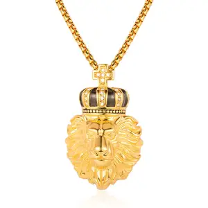 Commercio all'ingrosso tendenze gioielli 2024 accessori da uomo oro placcato 18K in acciaio inox testa di leone collane pendenti