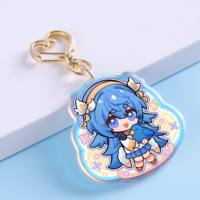 Porte-clés en acrylique holographique vibrant avec personnage d'anime chibi, pendentif personnalisé avec fermoir cœur doré pour breloque de sac Otaku